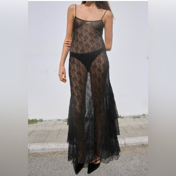 ZARA LONG LACE DRESS - Picture 7 of 10